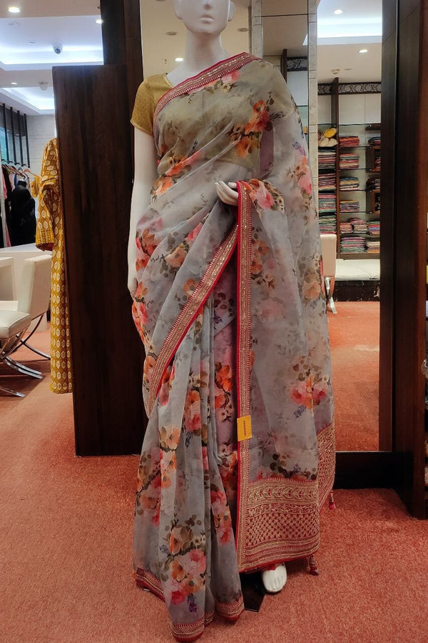 Floral Printed Organza Saree