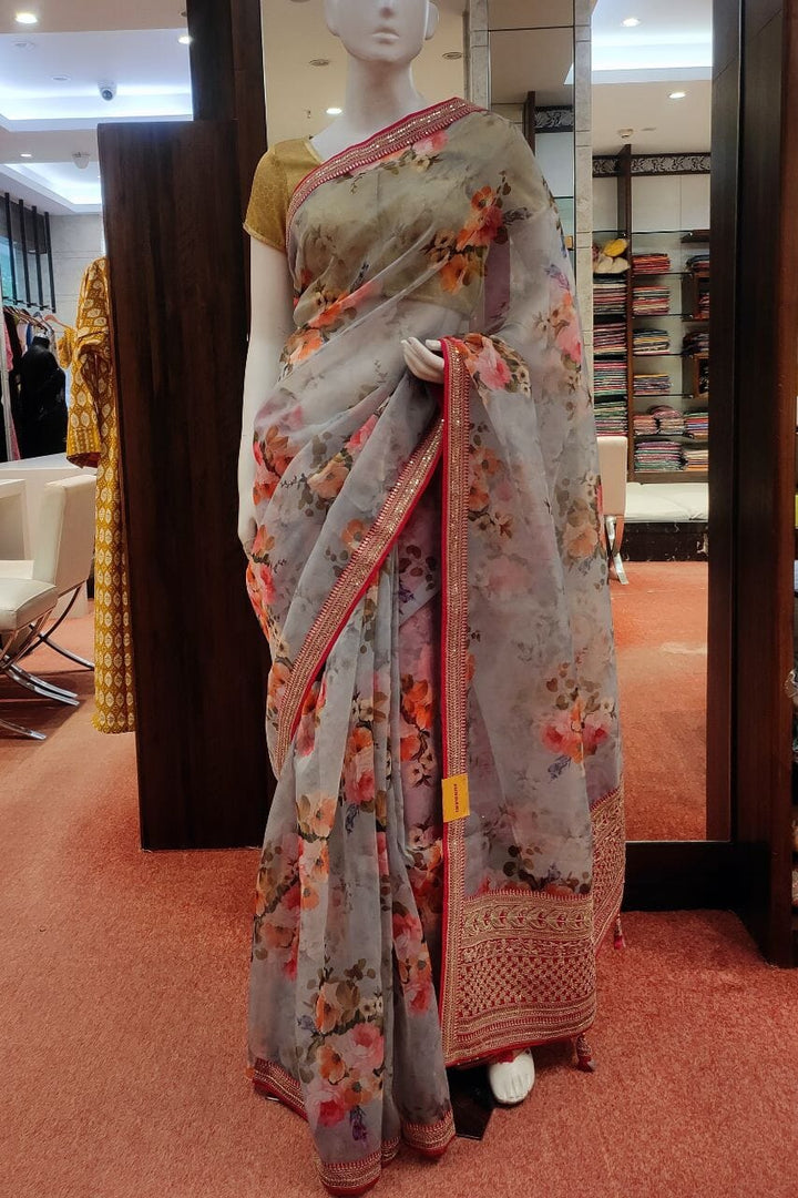Floral Printed Organza Saree
