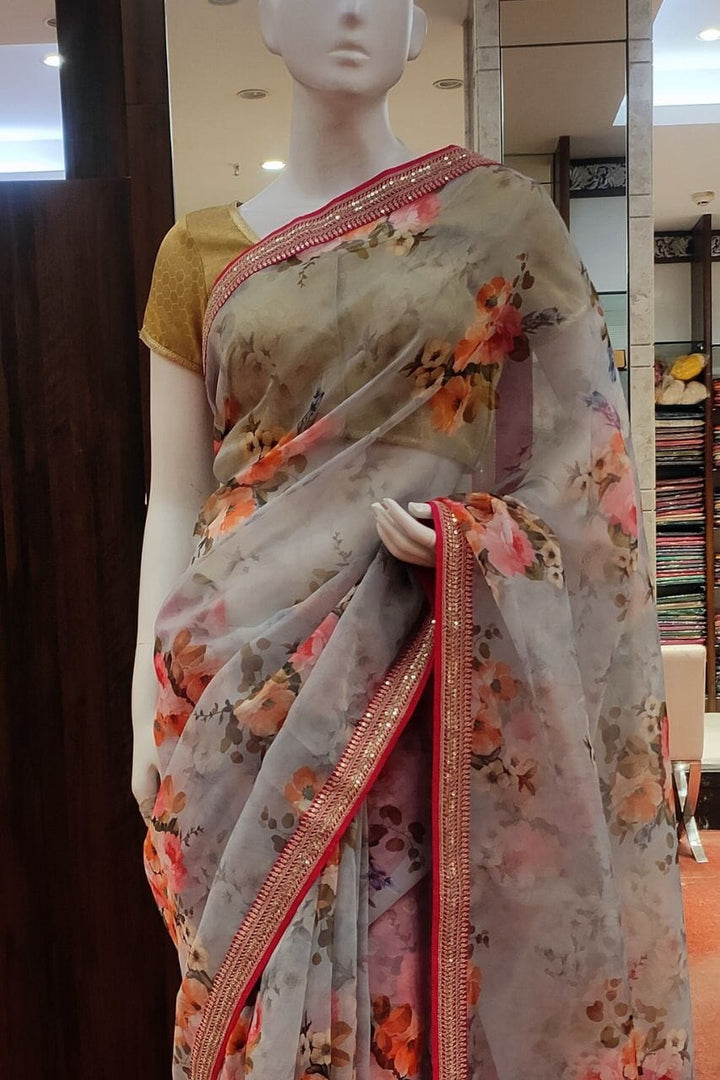 Floral Printed Organza Saree