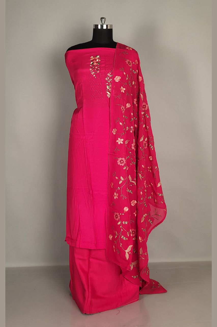 Silk Salwar Suit Piece with Embroidered Dupatta