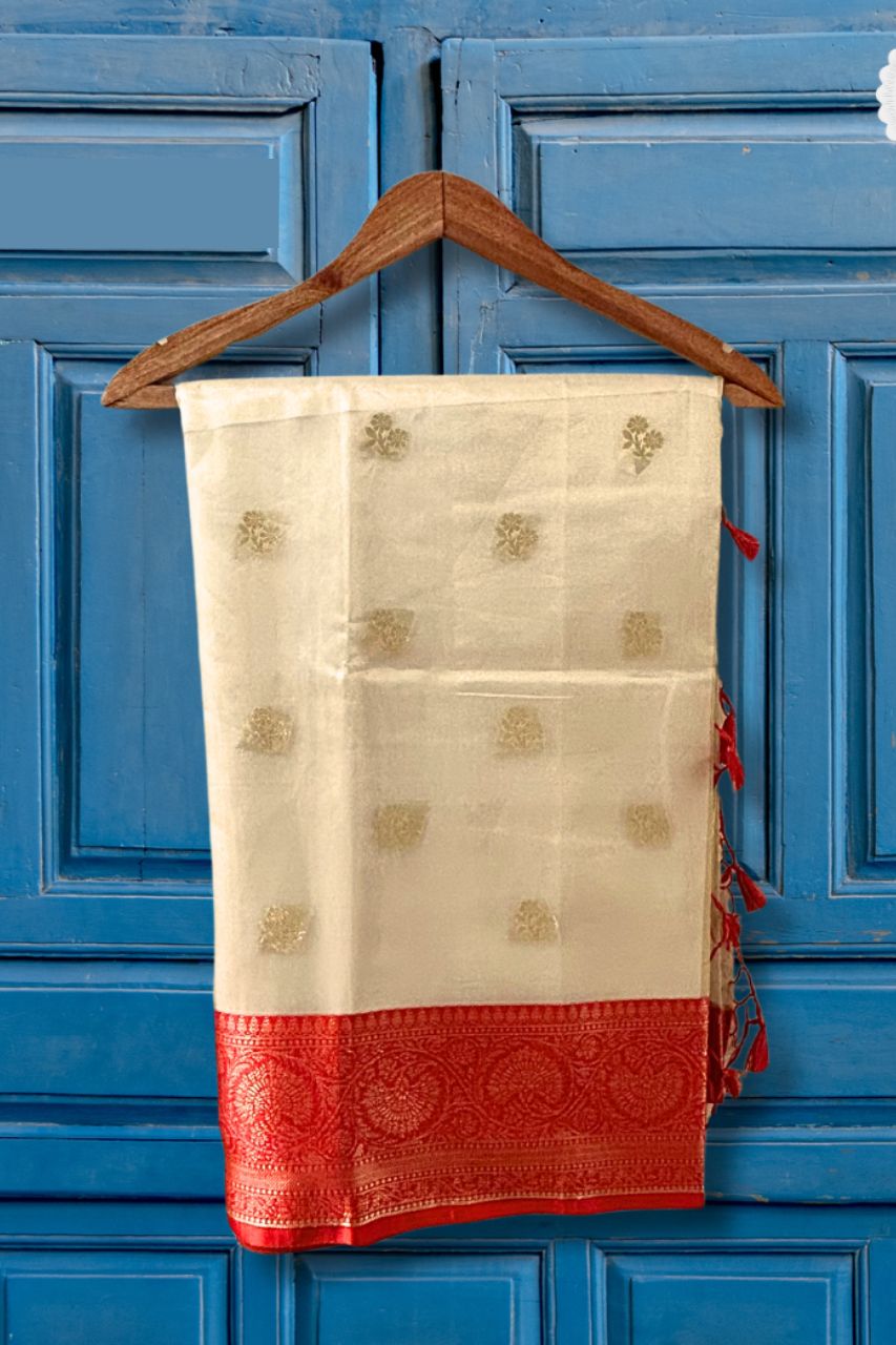 Tissue Booti Saree for Ashtami Look