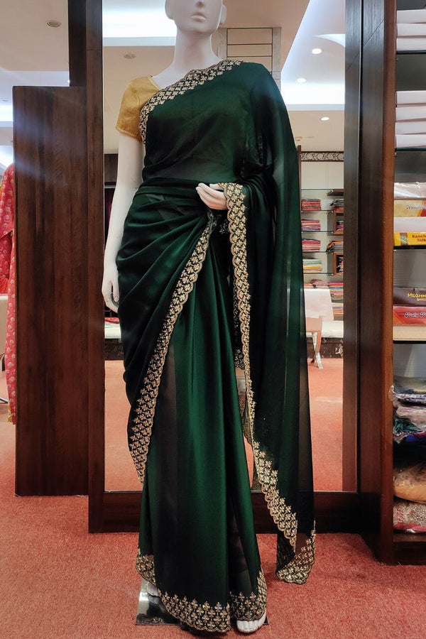 Plain Satin Saree For Partywear