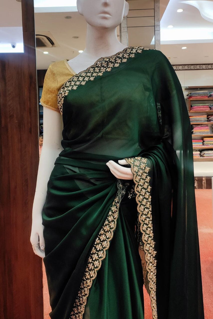 Plain Satin Saree For Partywear