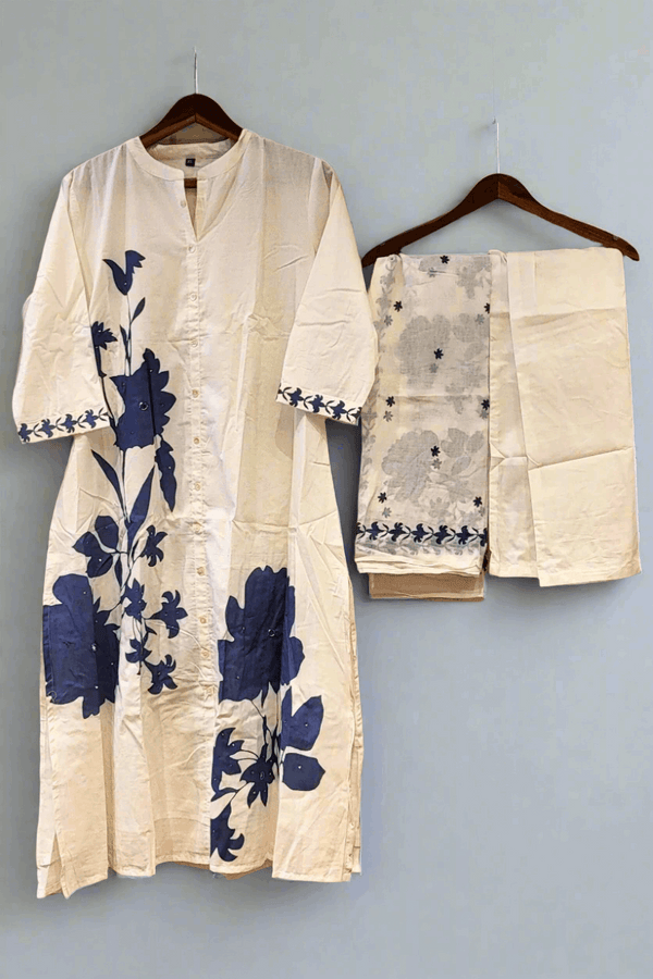 White Salwar Suit with Mandarin Collar