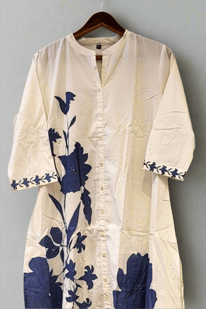 White Salwar Suit with Mandarin Collar