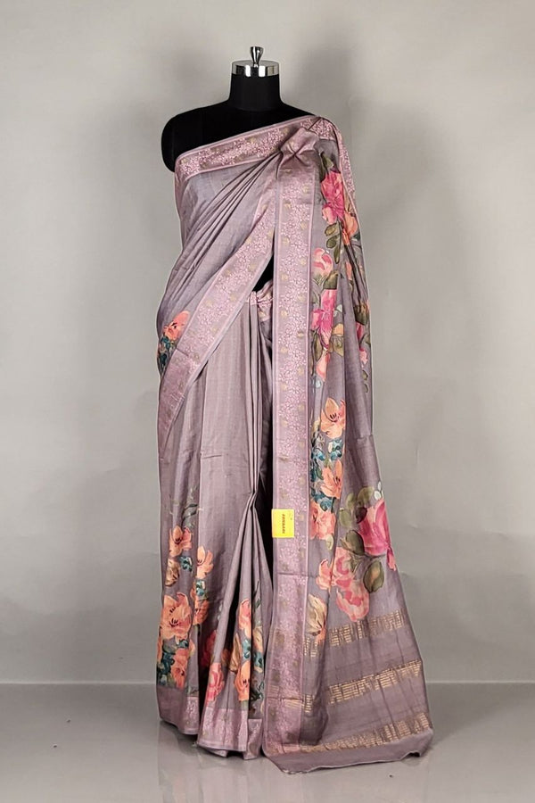 Pure Tussar Saree with Prints & Woven Border