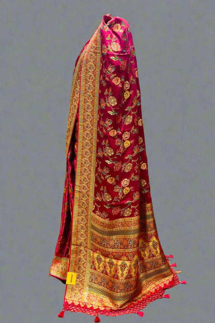 Minakari Saree on Art Kani Silk- Magenta Colour