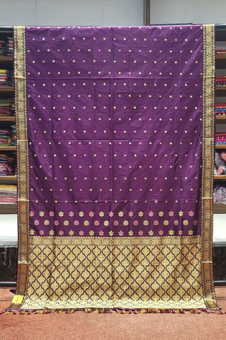 Assam Muga Silk Saree in Wine Color