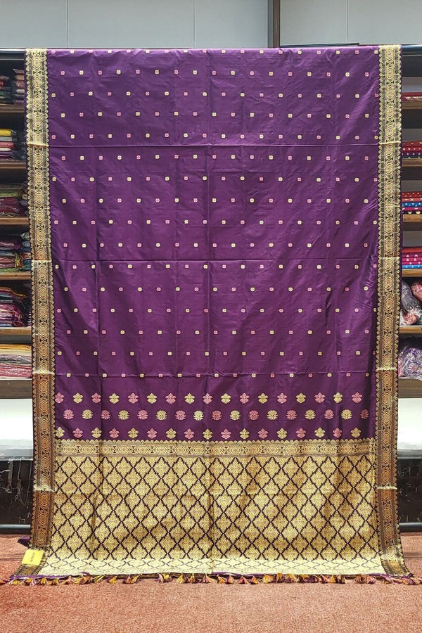 Assam Muga Silk Saree in Wine Color