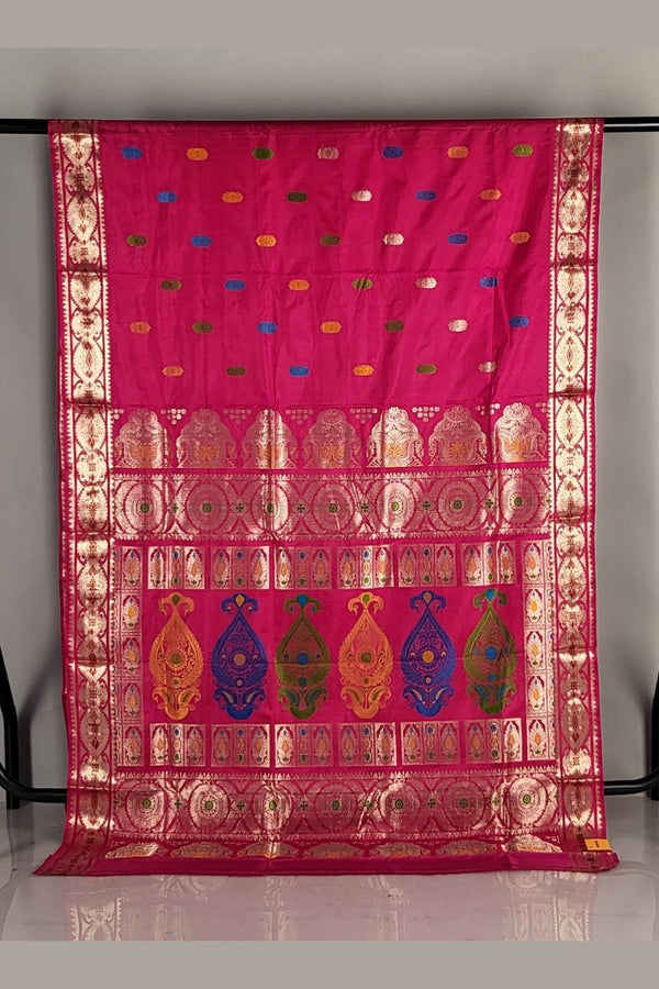 Baluchari Silk Saree In Rani Color