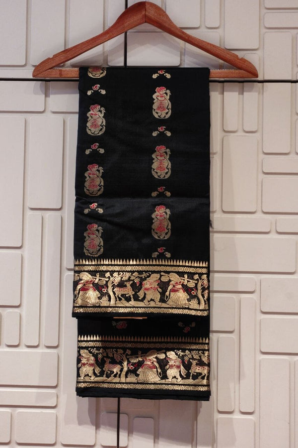 Baluchari Saree In Black With Golden Zari