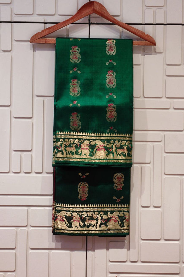 Baluchari Saree In Dark Green Color