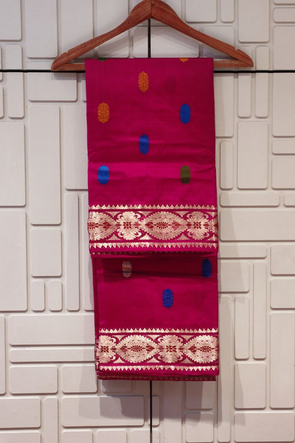 Baluchari Silk Saree In Rani Color