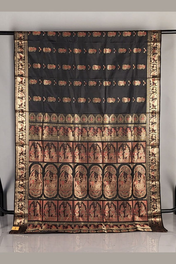 Baluchari Silk Saree In Black With Golden Zari