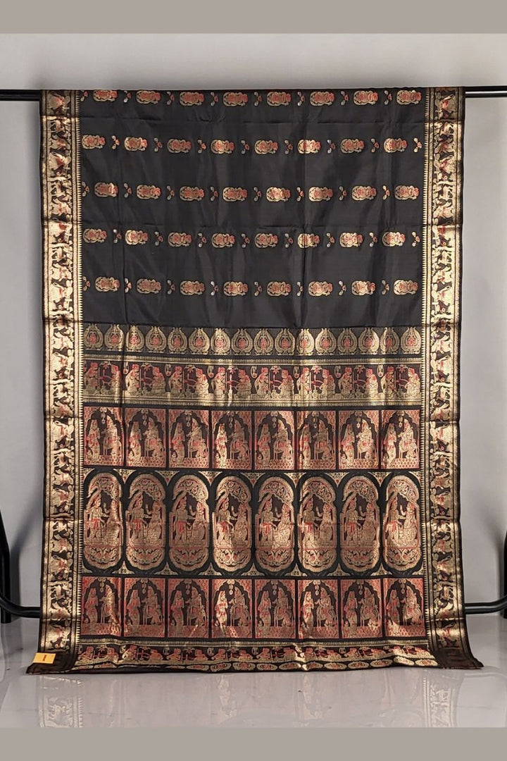 Baluchari Silk Saree In Black With Golden Zari