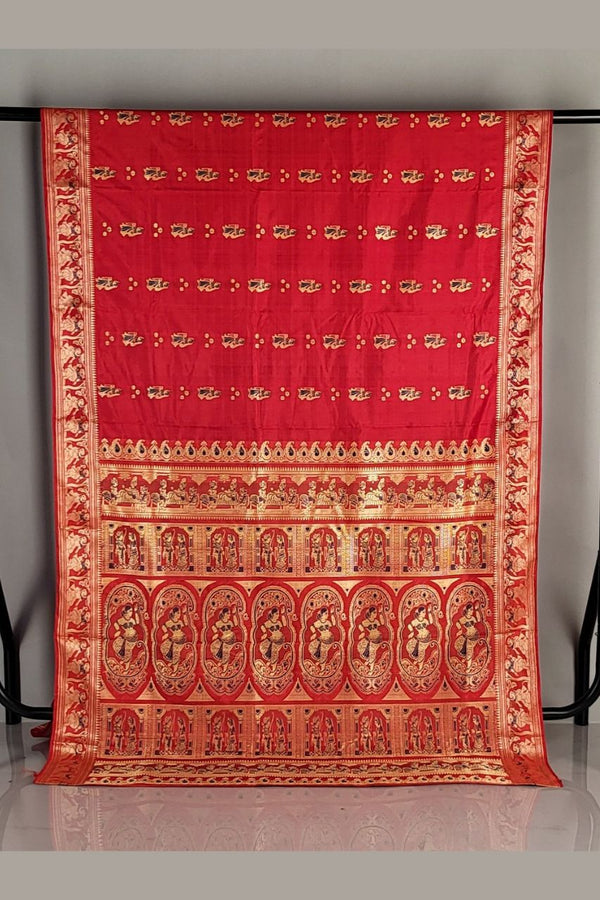 Bridal Baluchari Silk Saree In Red Color