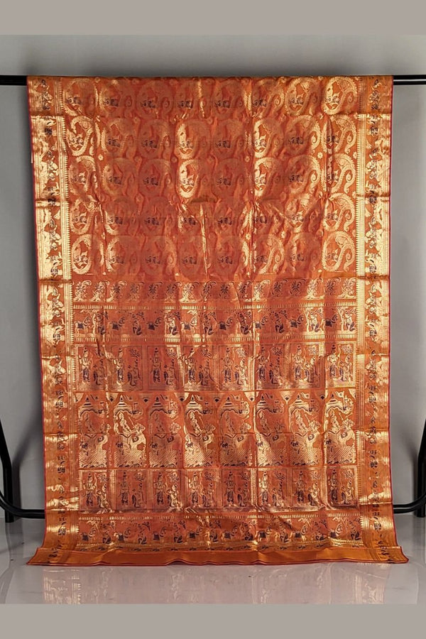 Bengal Baluchari Silk Saree in Orange Color