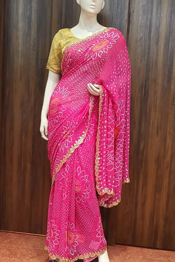 Bandhani Printed Saree In Pink Color