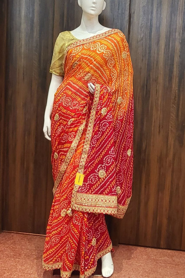 Bandhani Saree In Georgette With Gota Patti Border