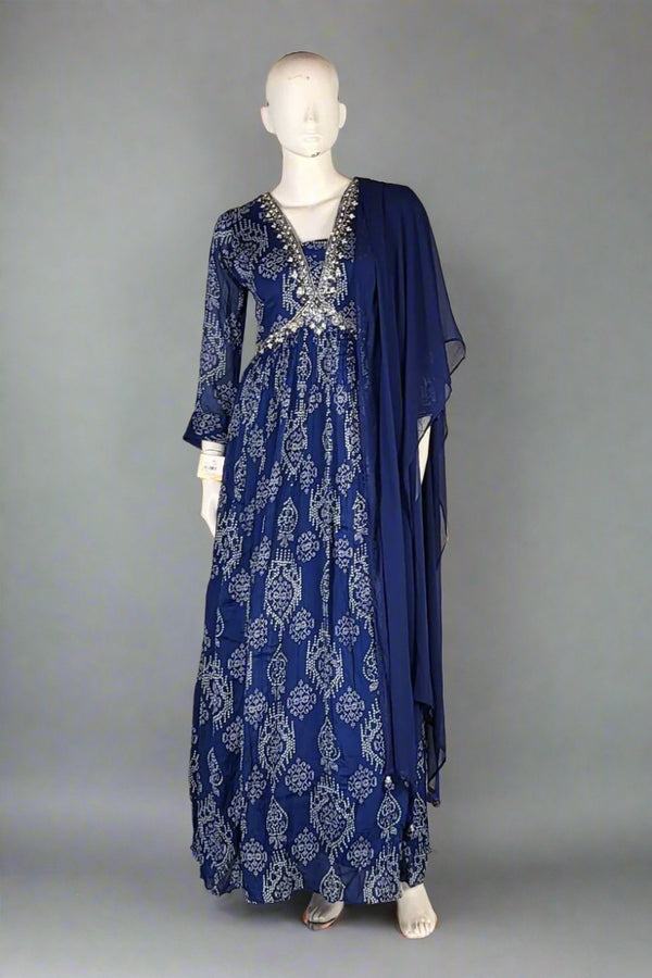 Bandhani Printed Gown in Blue Colour