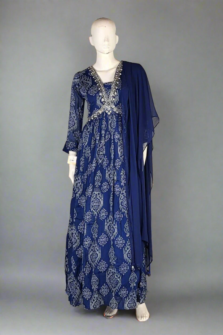 Bandhani Printed Gown in Blue Colour