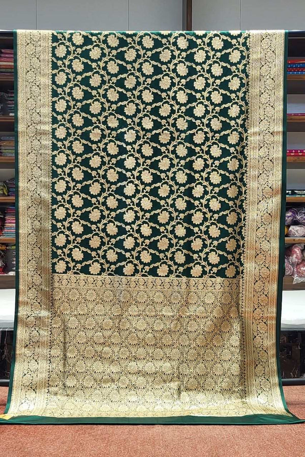 Bridal Banarasi Silk Saree In Green- Jaal Work