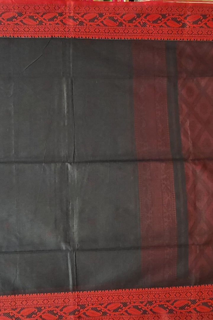 Bengal Handloom Cotton Saree In Black and Red