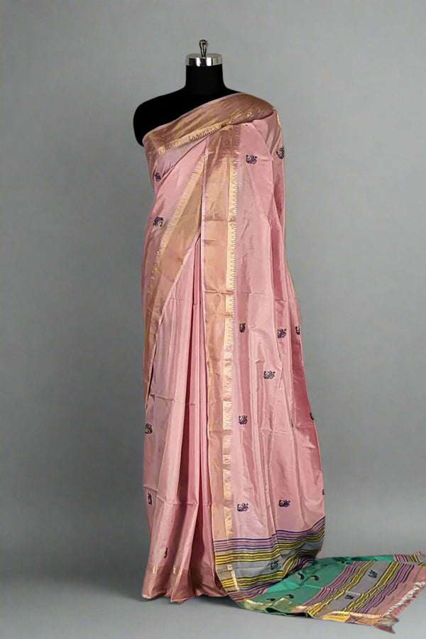 Bishnupur Katan Silk Saree- Pink Color