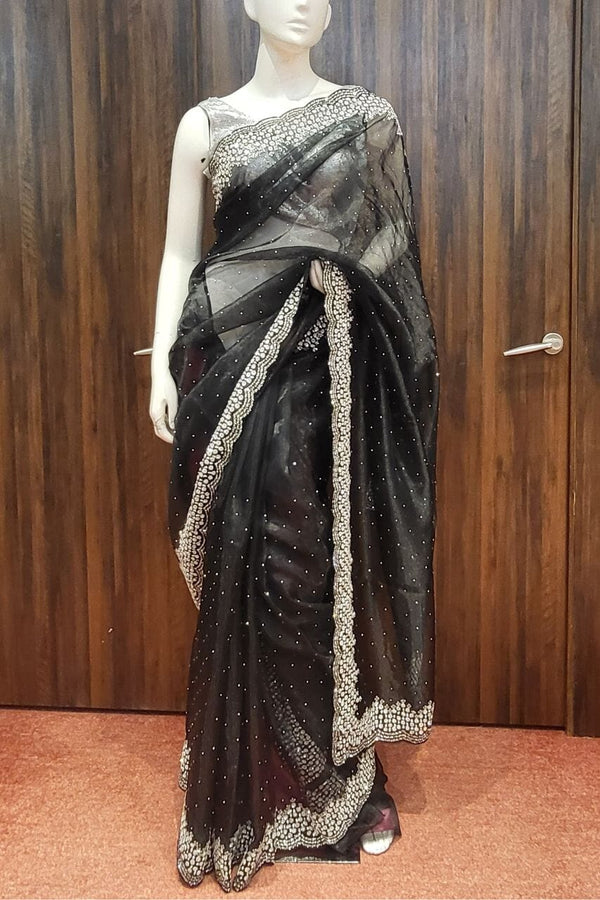 Black Organza Saree With Cutwork Border For Eid