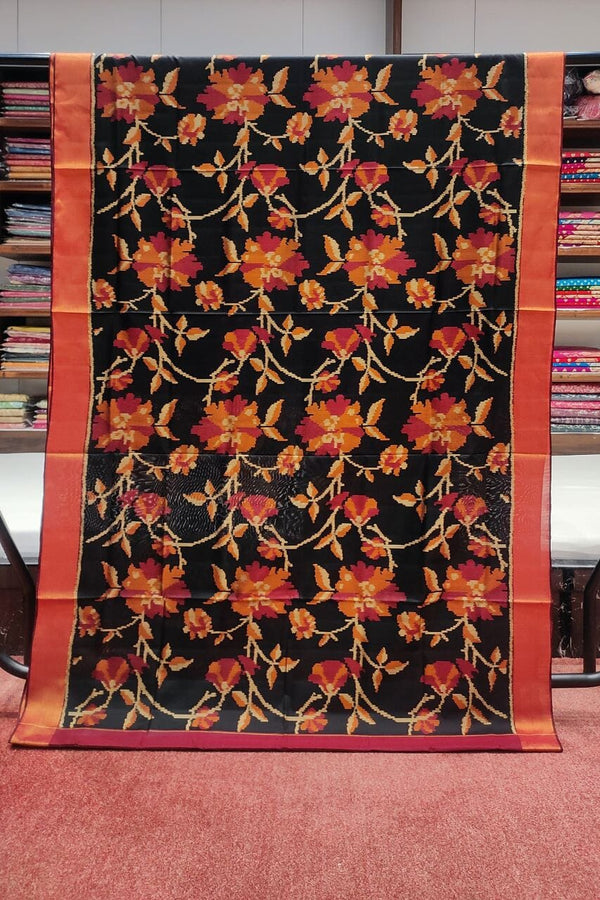 Black Silk Saree With Patola Print