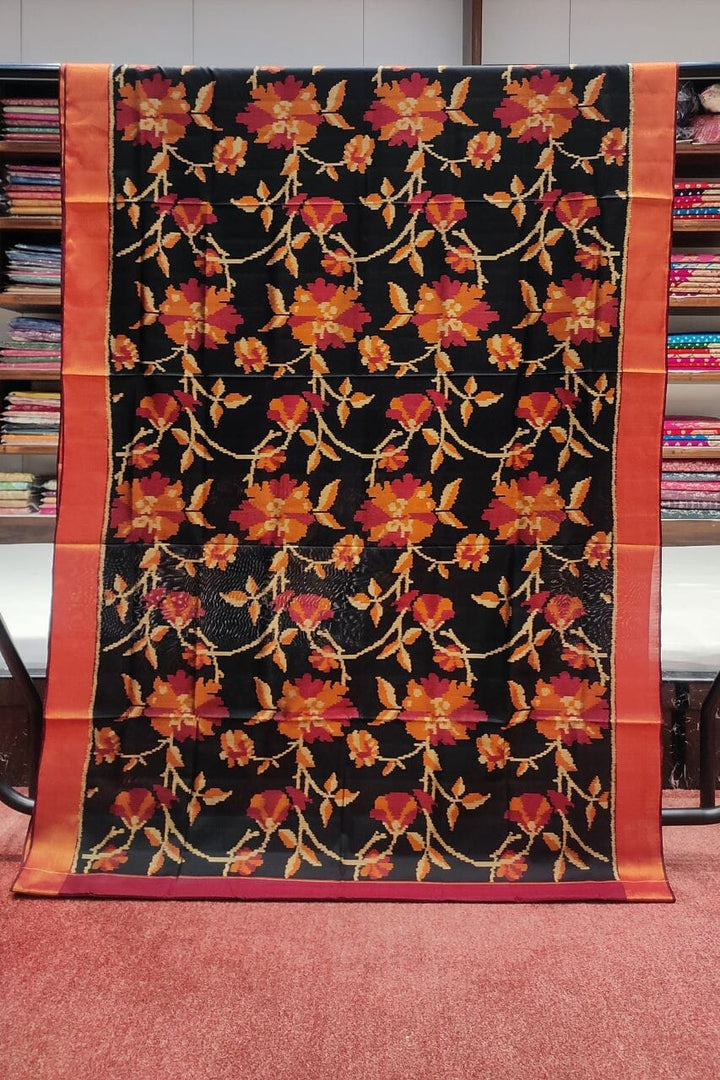 Black Silk Saree With Patola Print