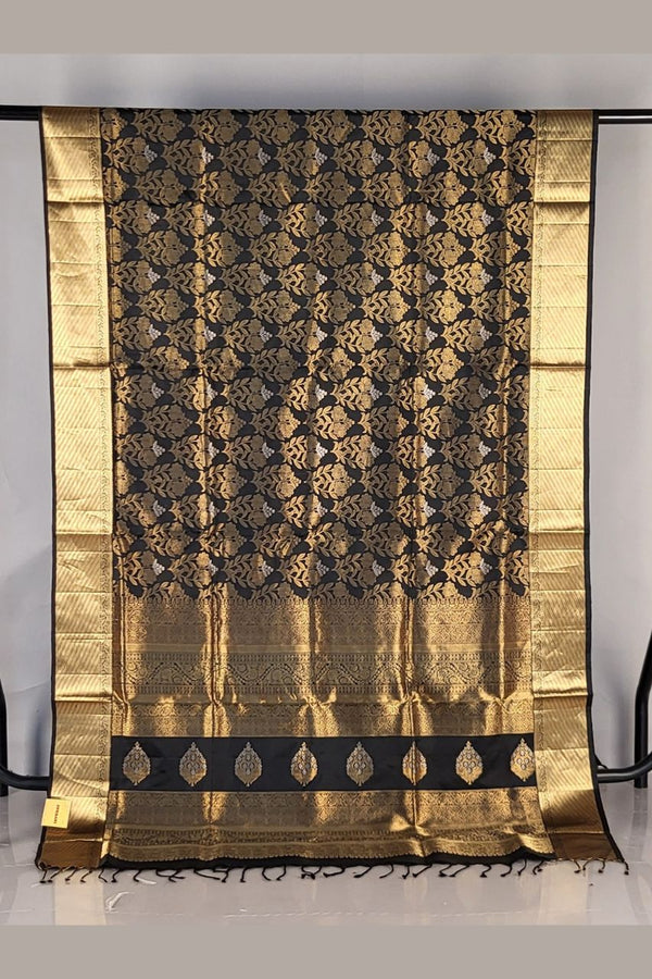 Black South Silk Saree with Golden Zari Woven