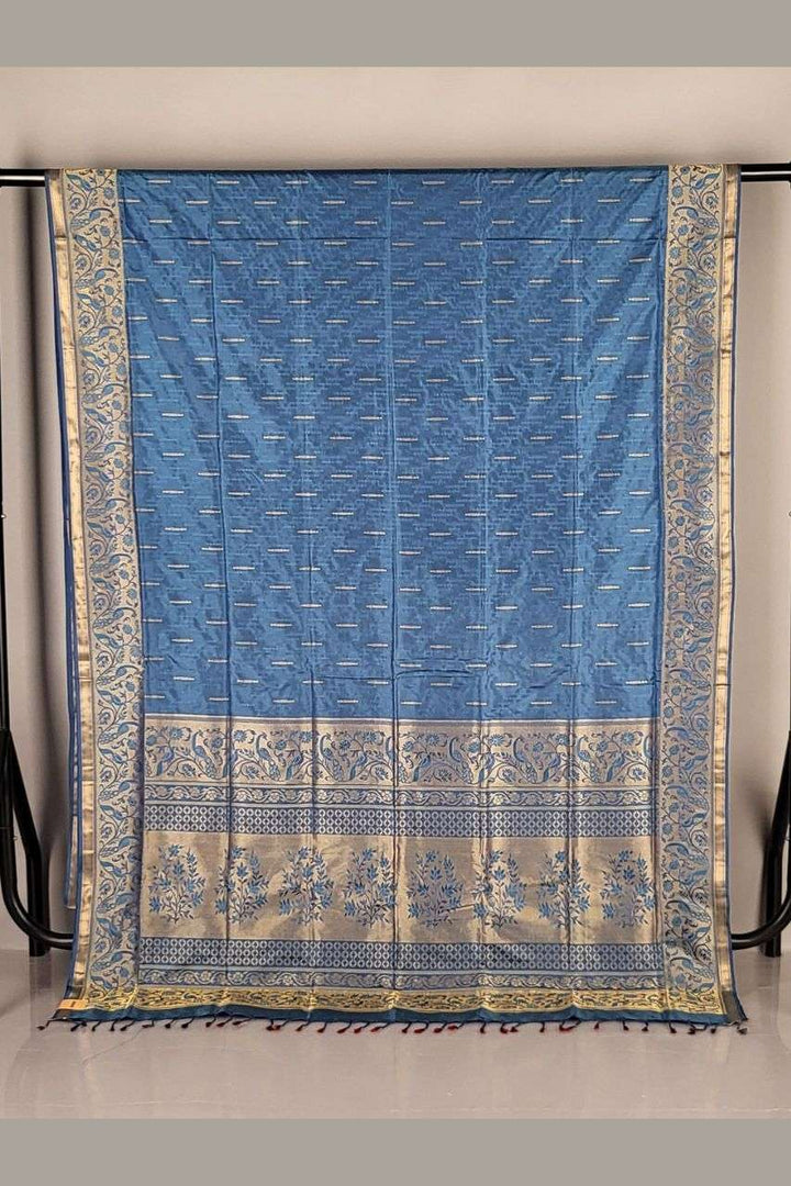 Blue Pure Silk Saree for Navami Look