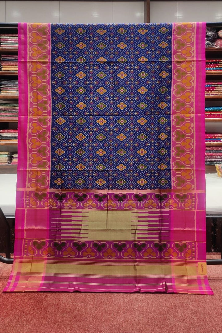 Blue Patola Print Saree In Silk