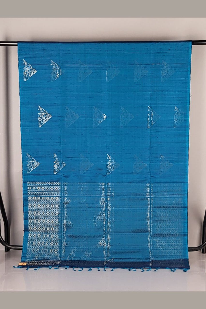 Blue Matka Tussar Silk Saree – Puja Look