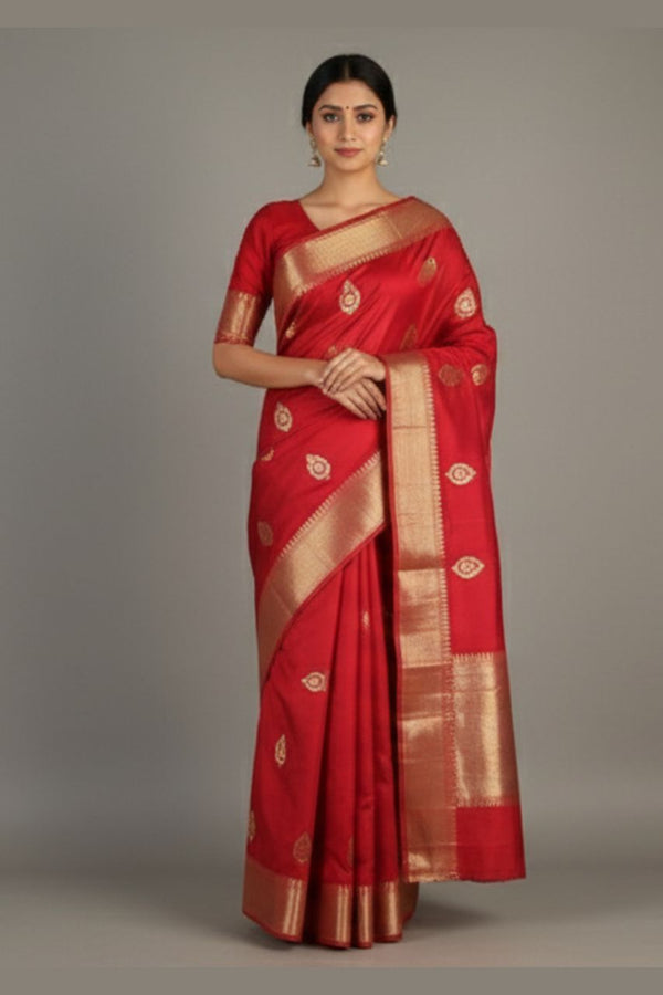 Bridal Katan Silk Saree In Red Colour- Zari Booti