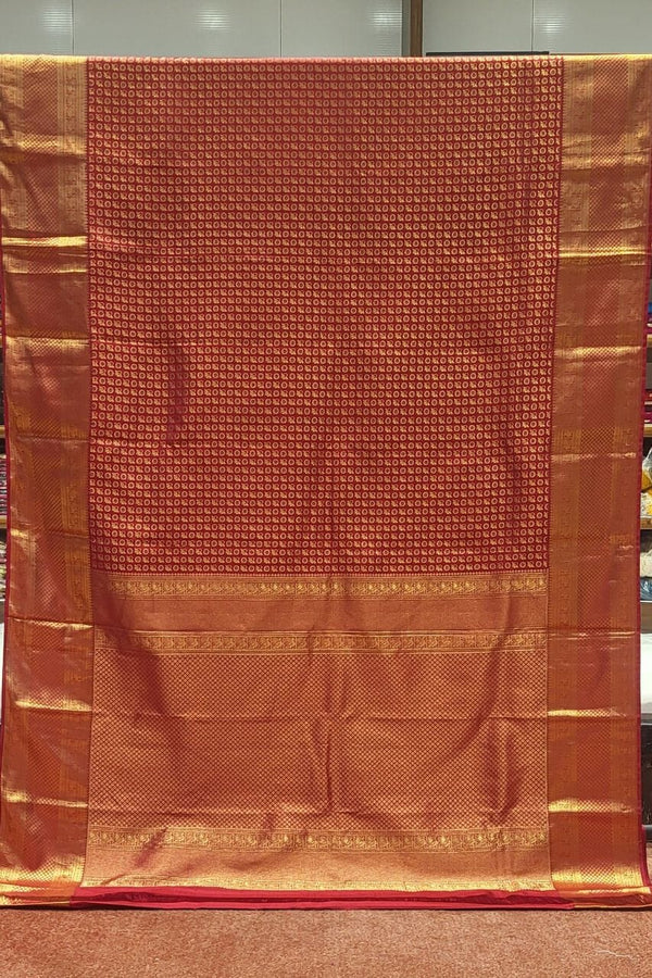 Brocade Kanjivaram Silk Saree In Red for Brides