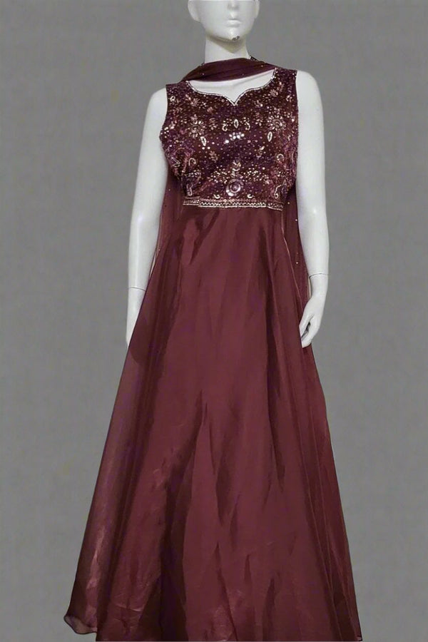 Party Wear Gown With Sequins Work on Yoke