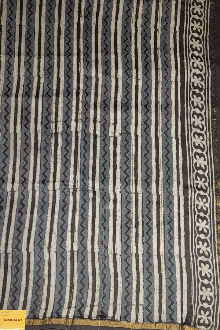 Bagru Hand Block Printed Saree- Grey Chanderi