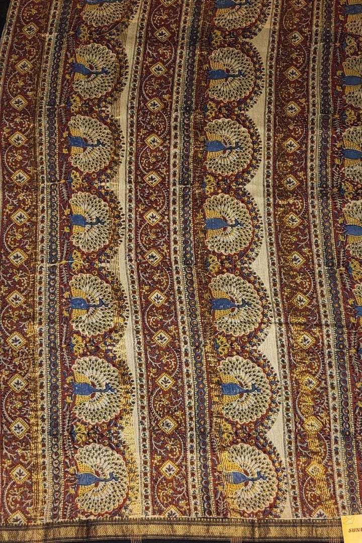Bagru Printed Chanderi Cotton Saree- Rust Colour