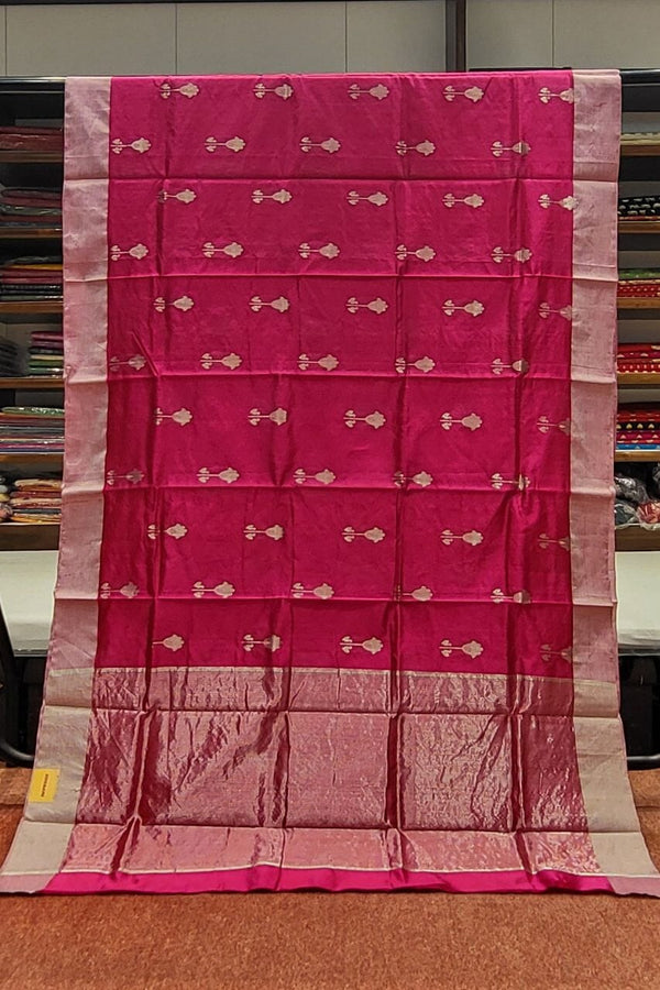 Pure Chanderi Silk Saree With Silver Resham Work