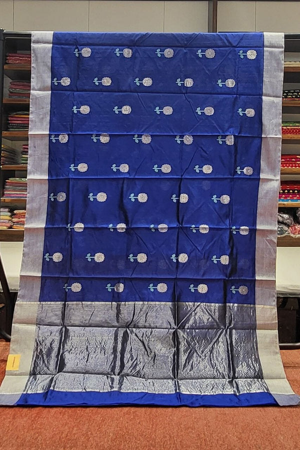 Pure Chanderi Silk Saree In Royal Blue for Festival
