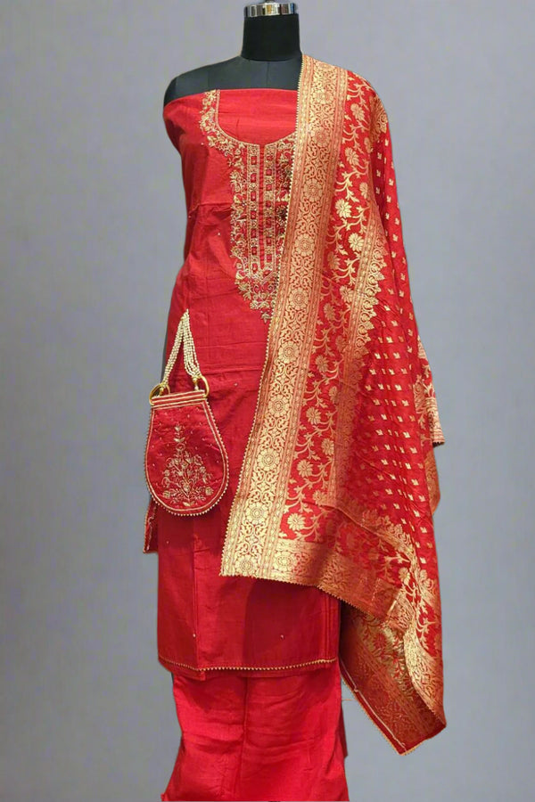 Salwar Suit Piece with Potli on Chanderi Silk