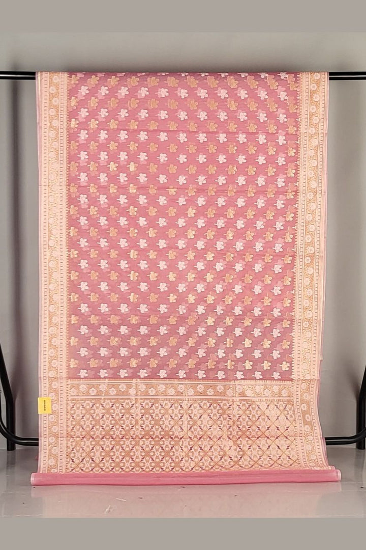 Chanderi Saree With Resham Booti Woven- Light Pink