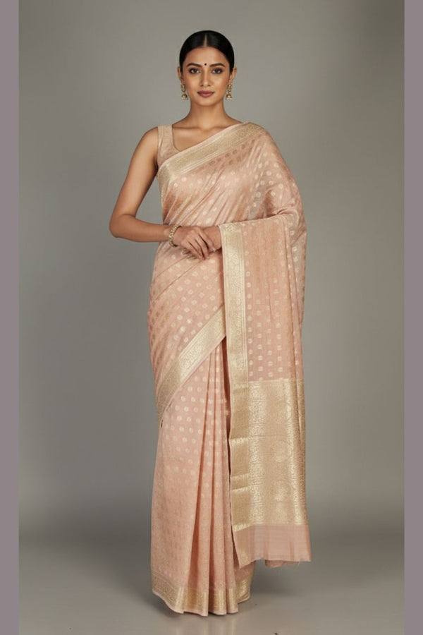 Chanderi Silk Saree with Zari Woven- Beige Colour