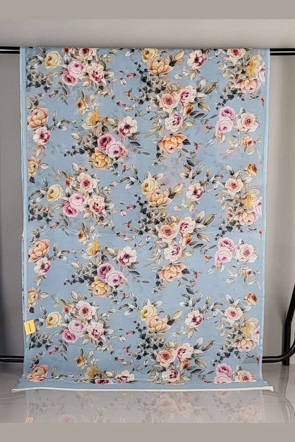 Lavender Chiffon Saree with Pink Floral Motif