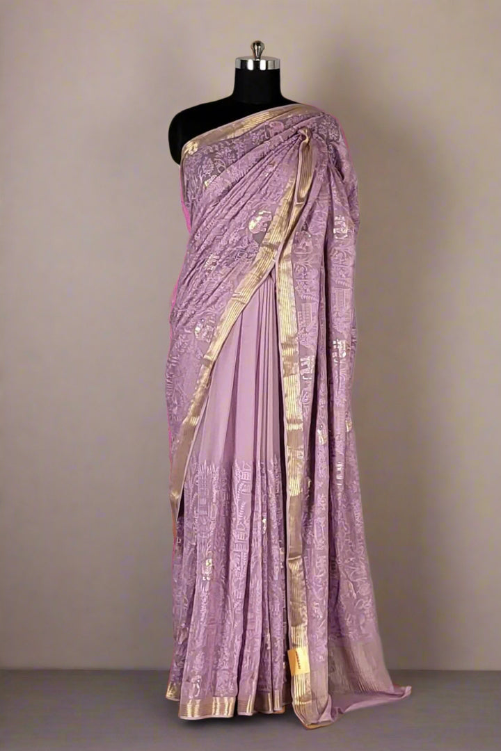 Chiffon Saree for Festive Occasions- Mauve Colour