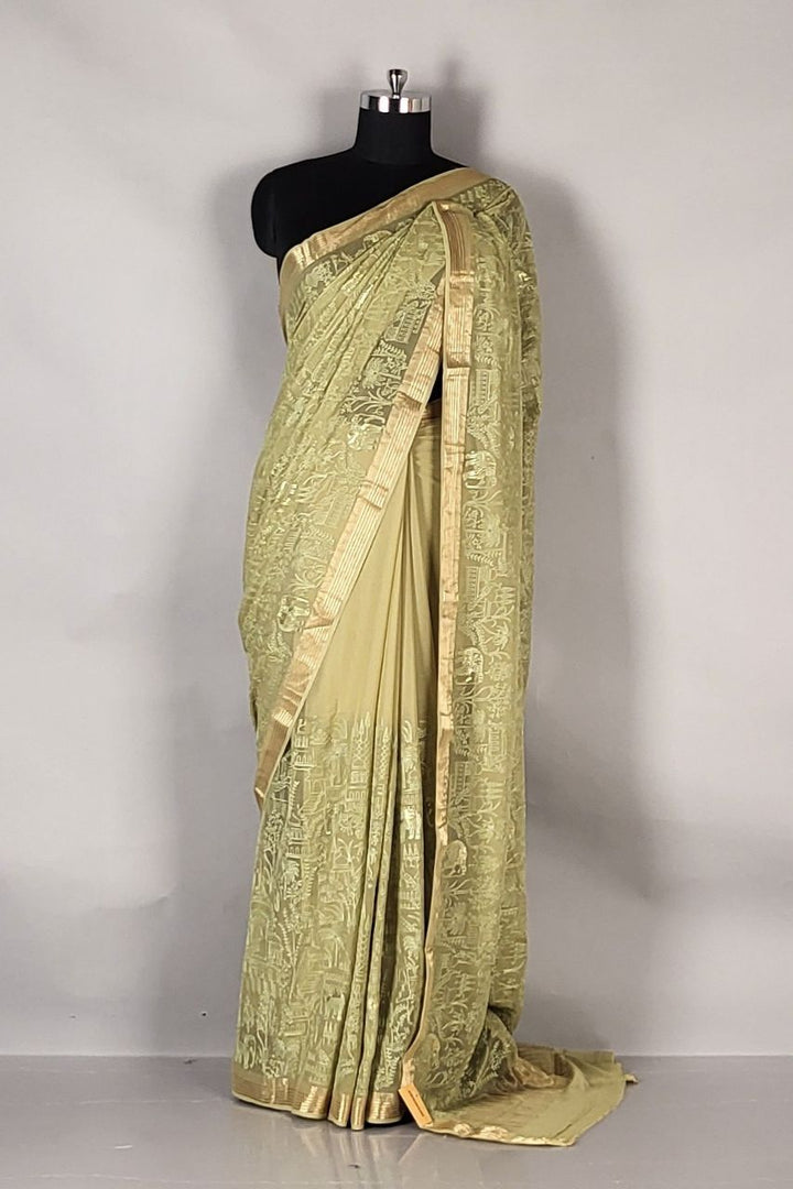 Chiffon Saree with Zari Border and Thread Work