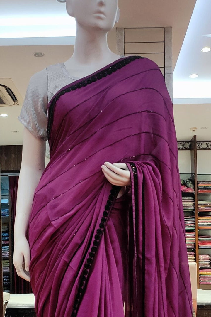 Chinon Saree With Cutdana Work