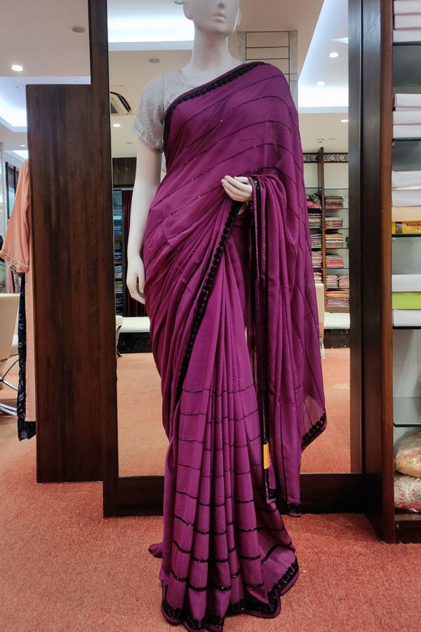 Chinon Saree With Cutdana Work